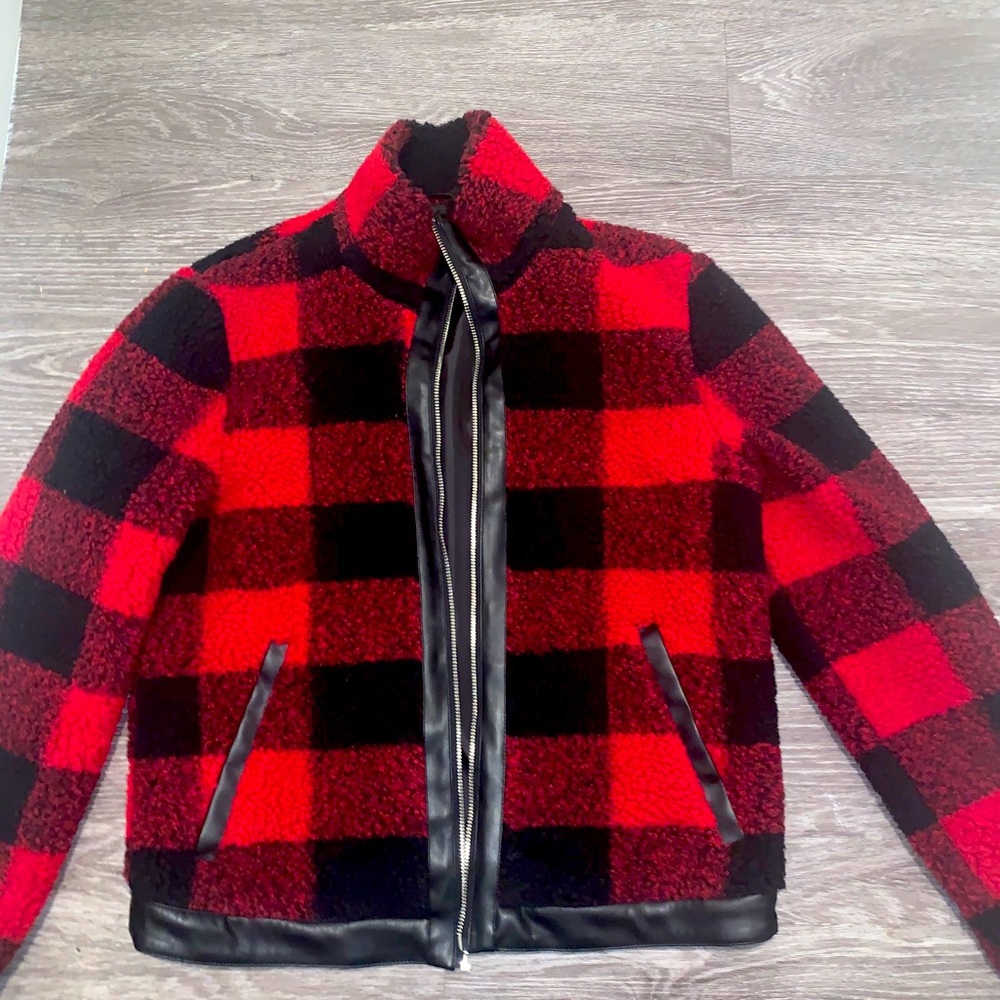 Red and black Sherpalike blazer